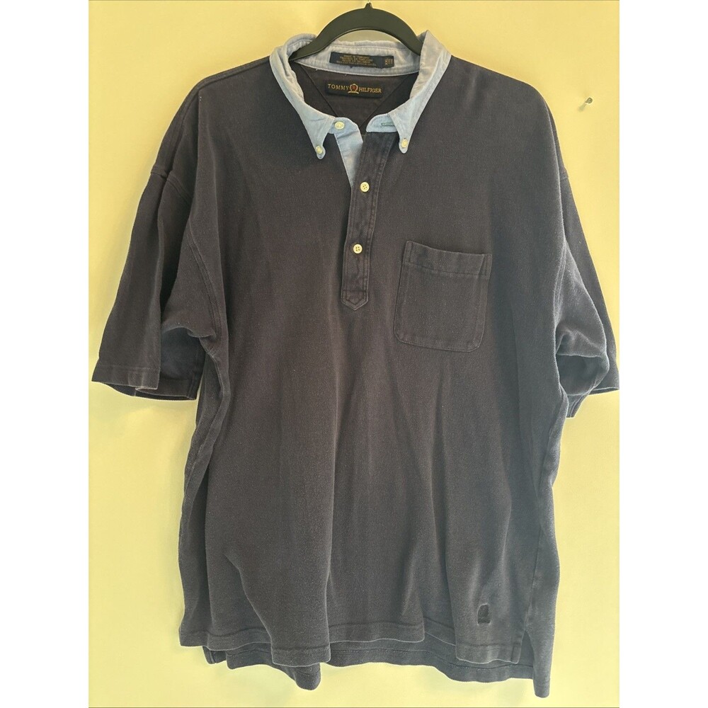 Vintage Tommy Hilfiger Polo Shirt Logo Pocket Short Sleeve Casual Top XXL